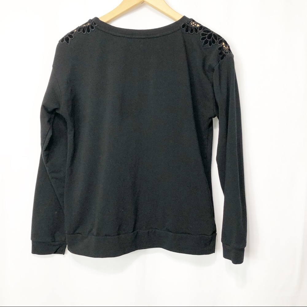 Loft-Black Velvet Accent Shoulders Sweatshirt S - Picture 4 of 7